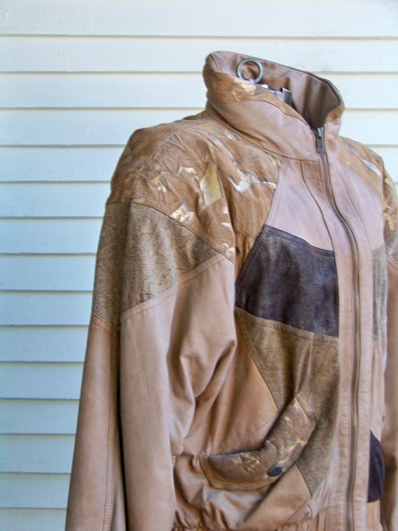 1980s Unisex Beige Tan & Brown Leather Disco Jack… - image 4