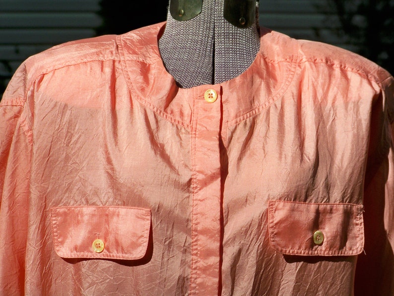 1980s Light Salmon Silk-Like Blouse Vintage Retro image 2