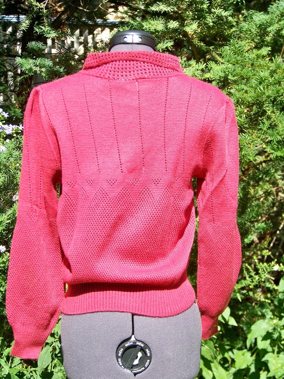Vintage 1970s Dark Raspberry Knit Sweater Retro - image 2