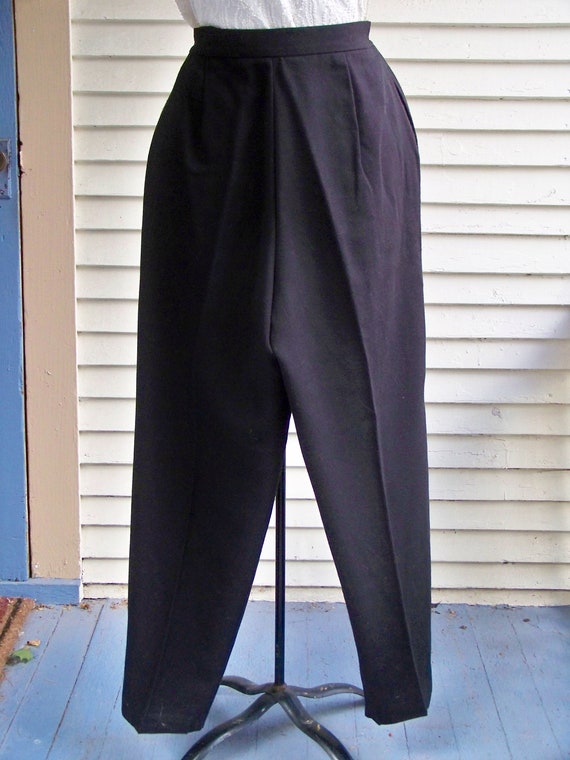 1980s Black Light Weight Wool Pleated Front High … - image 6