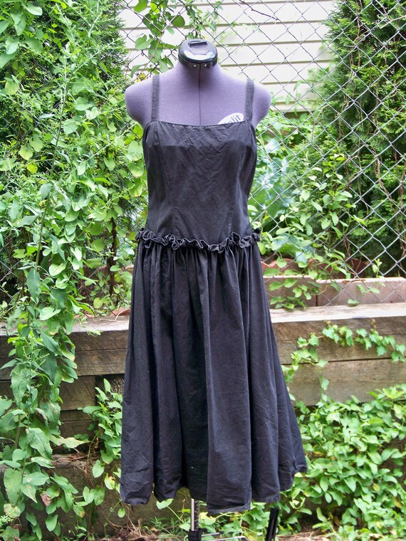 Vintage 1940s Black Cotton 2 Piece Sundress Retro - image 3