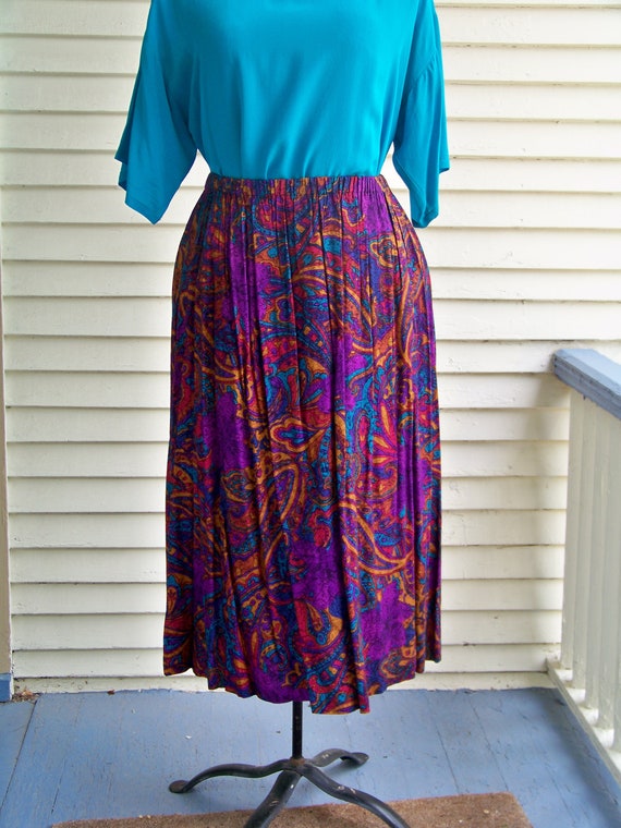 1990s Purple Paisley Print Skirt Summer 100% Rayo… - image 1