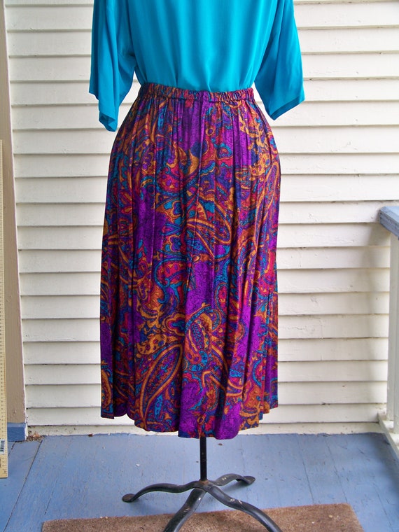 1990s Purple Paisley Print Skirt Summer 100% Rayo… - image 3