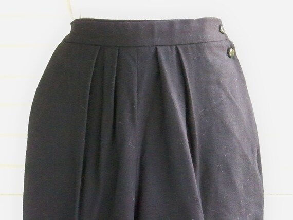 1980s Black Light Weight Wool Pleated Front High … - image 3