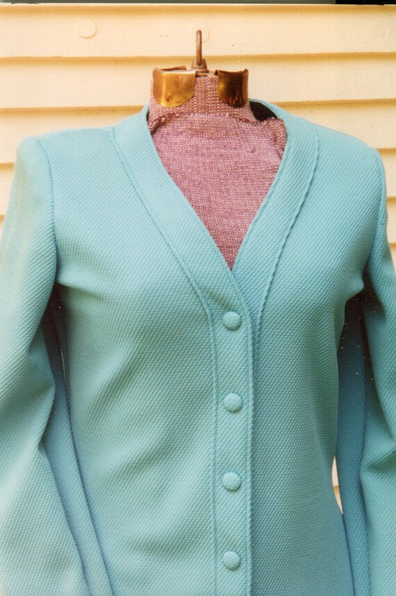 Vintage 1970s Light Turquoise Double-Knit Coat Dr… - image 2