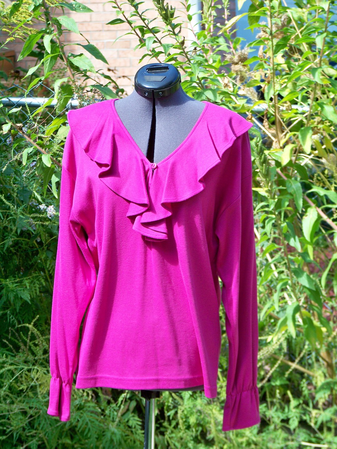 Magenta Ruffle Blouse 1980s Magenta Romantic Ruffle Collar Neckline Blouse With Long Sleeves ...