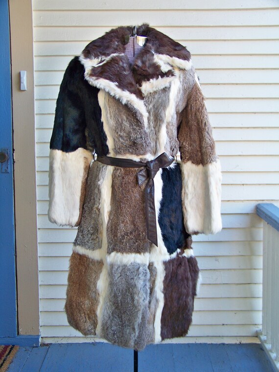 patchwork rabbit fur coat