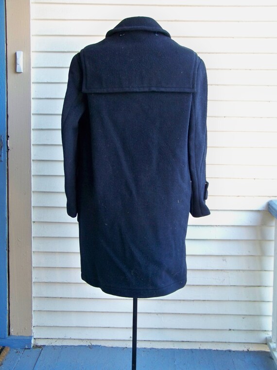 1970s Black Heavy Wool Duffle Coat Knee-length Vintage