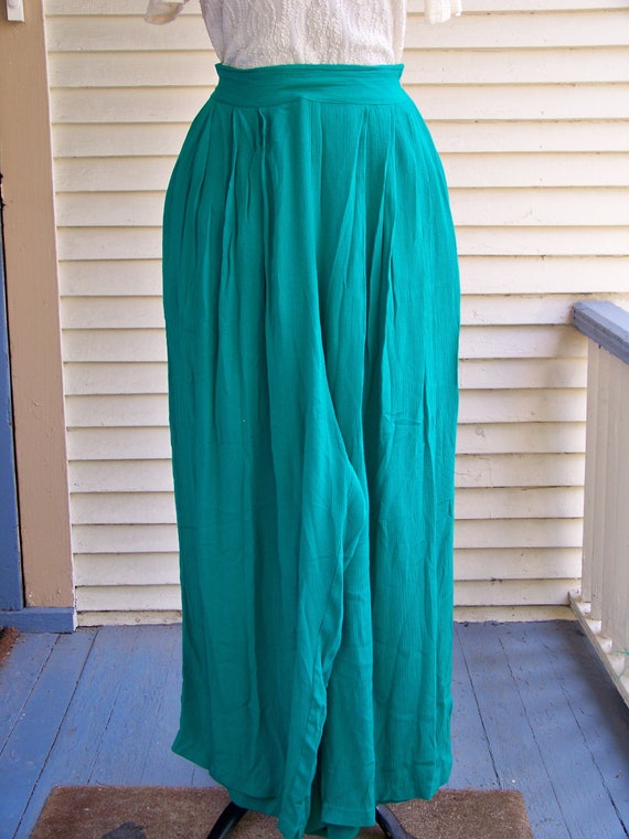 1980s Jade Green Loose Pajama-Style High-Waisted … - image 1