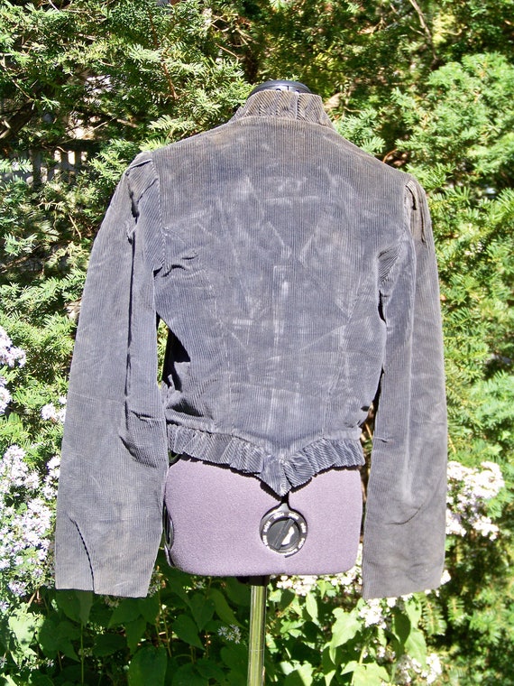 Vintage 1970s Dark Grey Short Cordoroy Jacket wit… - image 2