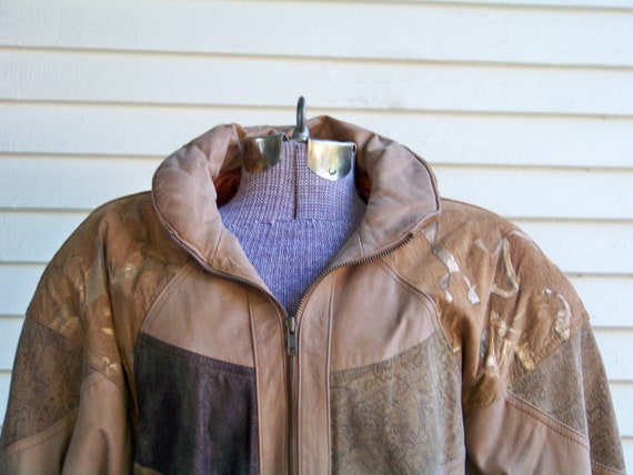 1980s Unisex Beige Tan & Brown Leather Disco Jack… - image 8