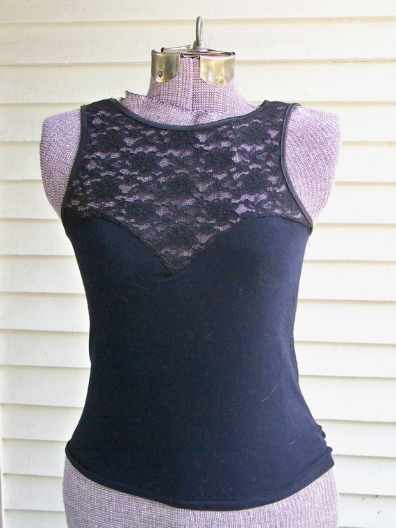 Black Jersey & Lace Top Evening Vintage Retro