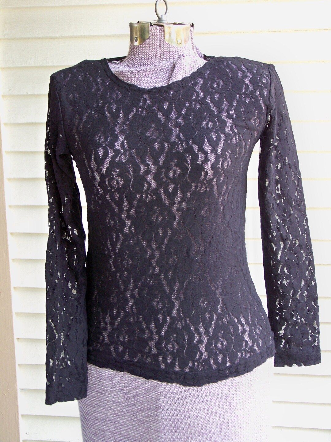 Black Lace Long Sleeve Evening Top Vintage Retro Etsy