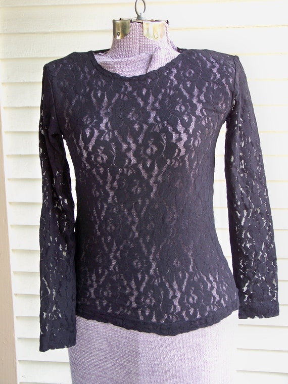 Black Lace Long Sleeve Evening Top Vintage Retro