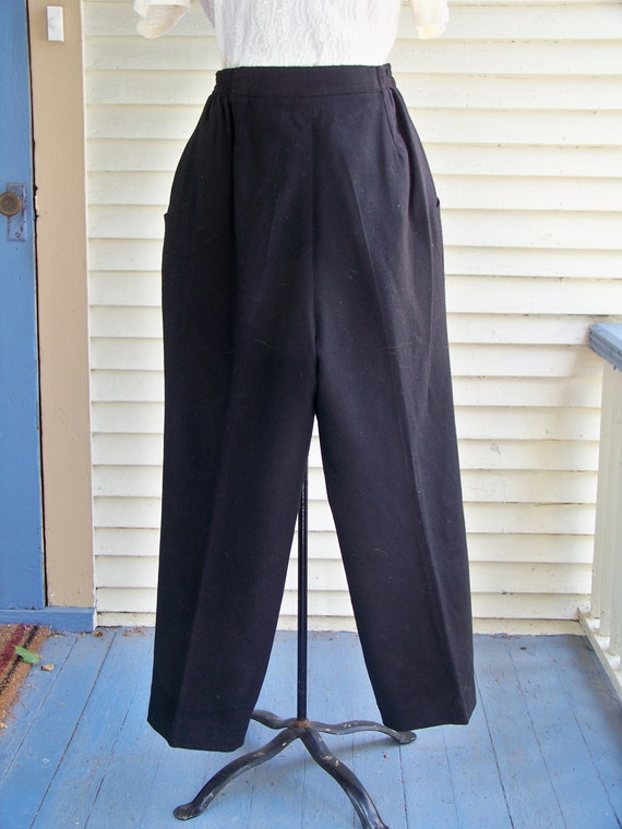 1980s Black Medium Weight Wool Blend Pleated Fron… - image 6