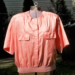 1980s Light Salmon Silk-Like Blouse Vintage Retro image 1