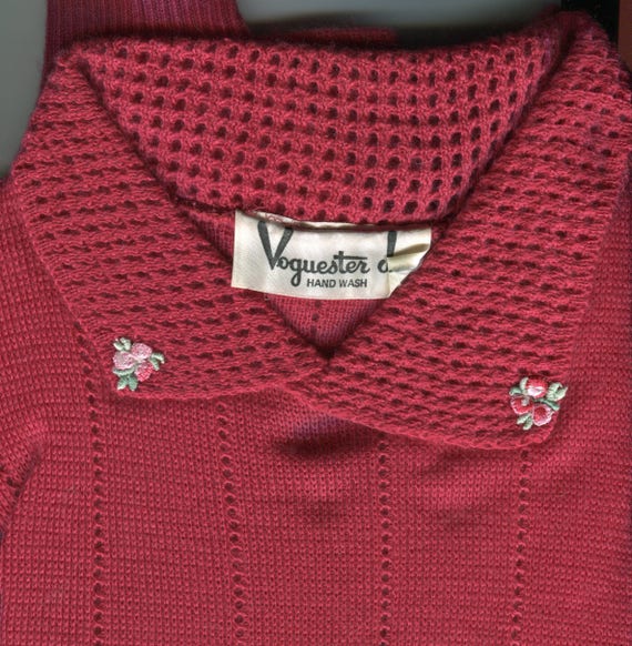 Vintage 1970s Dark Raspberry Knit Sweater Retro - image 5