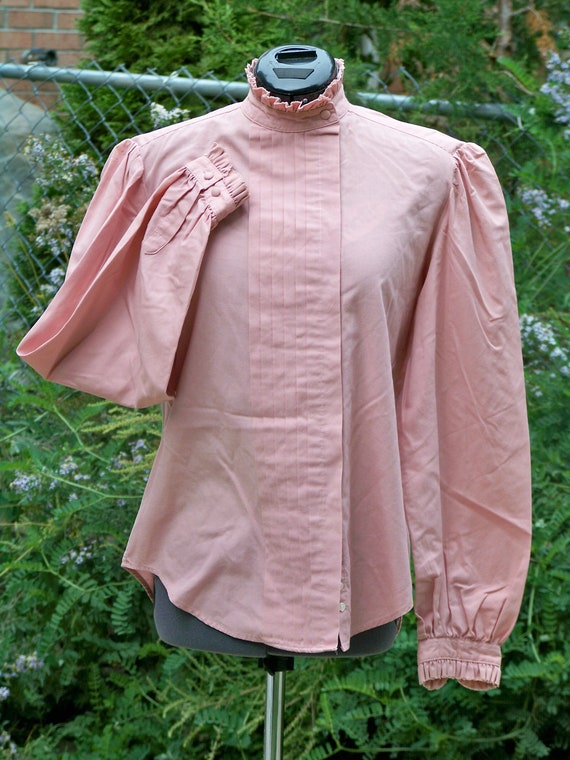 1970s Dusty Rose Victorian-Style Blouse with Tuck… - image 1