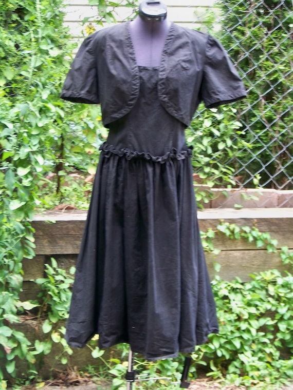 Vintage 1940s Black Cotton 2 Piece Sundress Retro - image 1