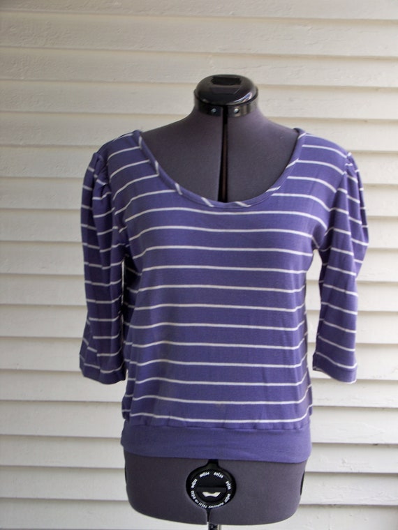 1970s Lavender & White Striped Scoop Neckline Top… - image 1