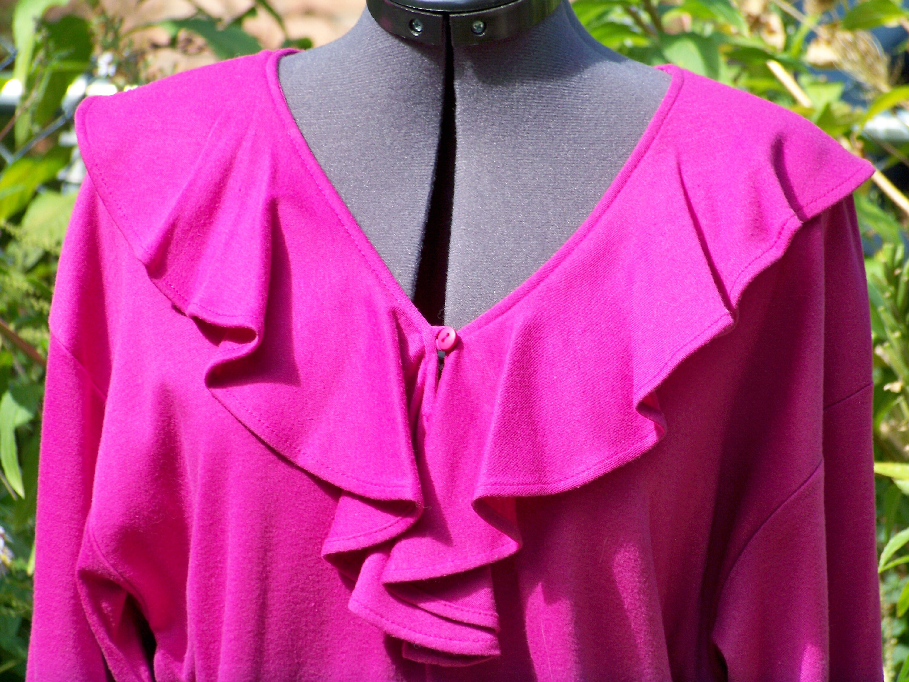 Magenta Ruffle Blouse 1980s Magenta Romantic Ruffle Collar Neckline Blouse With Long Sleeves ...