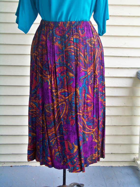 1990s Purple Paisley Print Skirt Summer 100% Rayo… - image 2