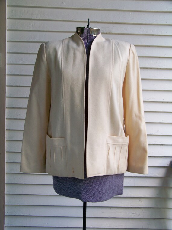 1970s Yellow Cream Wool Loose Jacket Vintage Blaz… - image 4