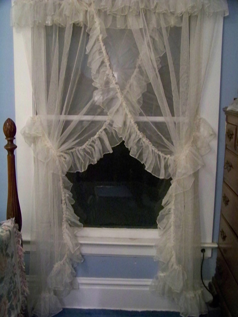 1950s Sheer White Criss Cross Priscilla Curtains Vintage Etsy