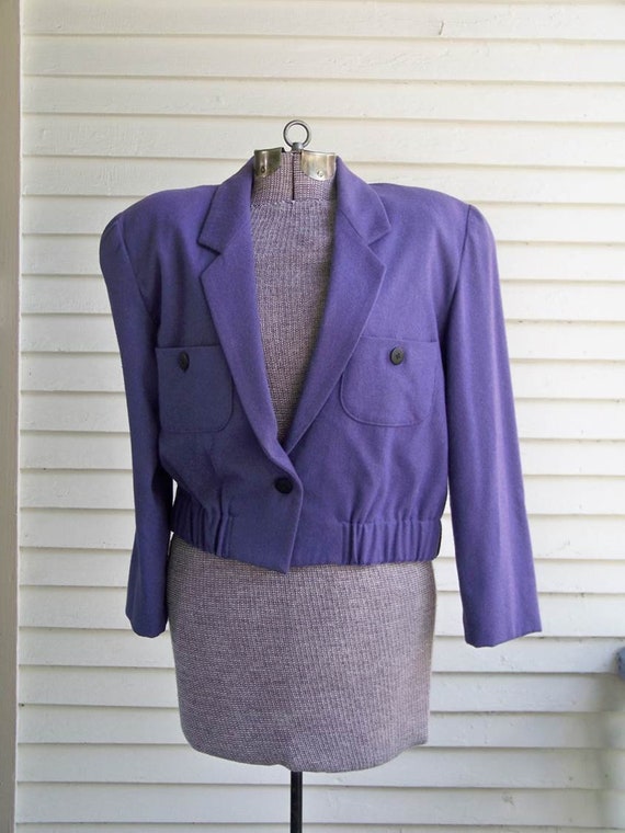 1980s Purple Wool Blend Short Bomber Jacket Vintag