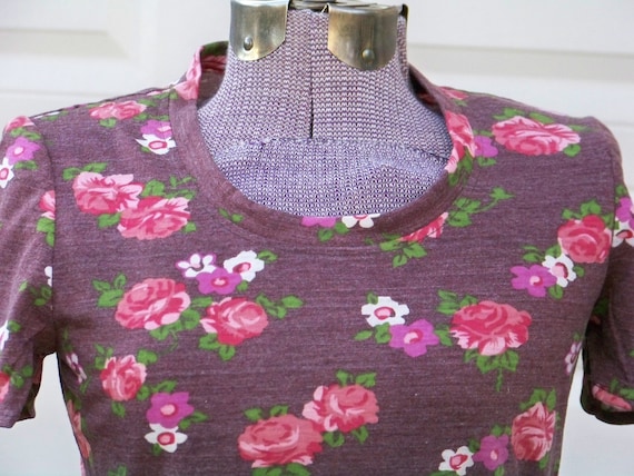 Vintage 1970s Mod Flowered Cotton Top Retro One-o… - image 3