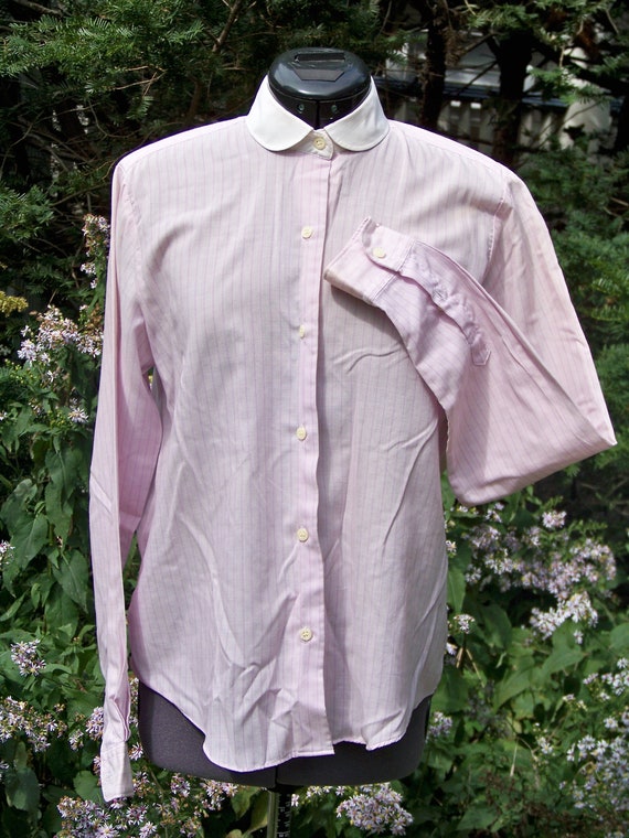 1970s Pink Striped Blouse with White Collar Vintag