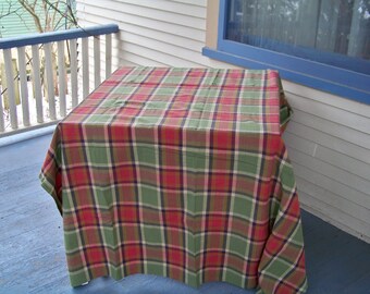 1980 Cosecha Plaid 100% Algodón Mesa Clothe Vintage Rustic Farmhouse Cottage