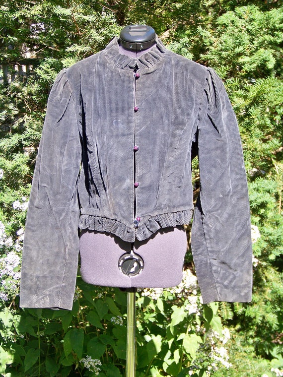 Vintage 1970s Dark Grey Short Cordoroy Jacket wit… - image 1