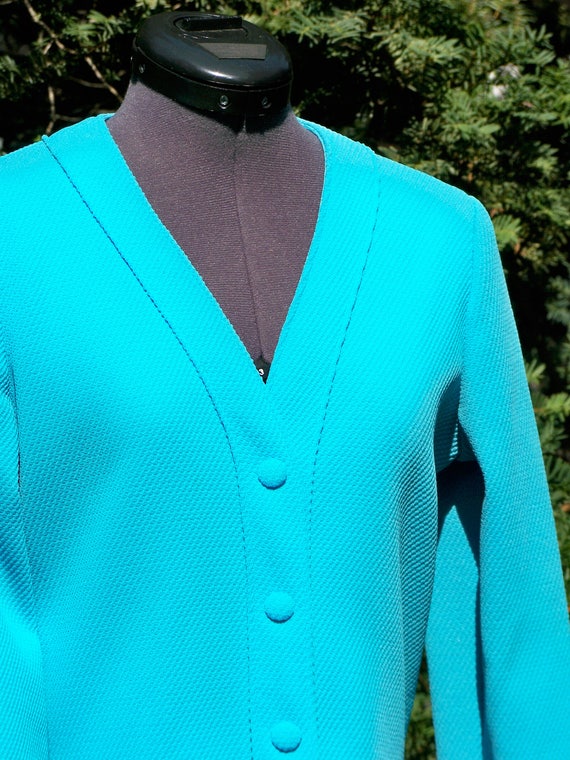 Vintage 1970s Light Turquoise Double-Knit Coat Dr… - image 5