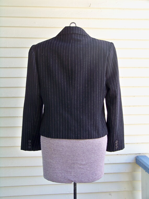 1990s Black Pinstripe Double Breasted Wool Blend … - image 2