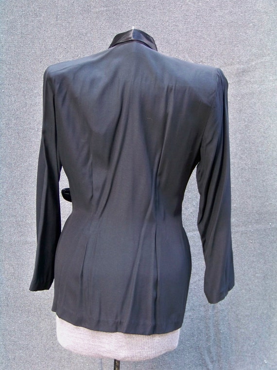 1980s Black Tuxedo-Style Dressy Top with Side Tie… - image 3