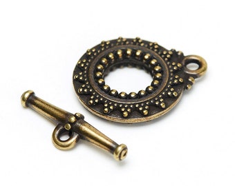 Antique Bronze Bali Clasp Set, TierraCast Bali Style Toggle Clasp, Oxidized Brass Round Sun Clasp, Made in the USA – TB51B