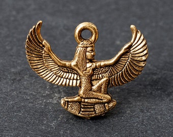 Amuleto de la diosa alada Isis del antiguo Egipto, diosa dorada del matrimonio, la fertilidad, la maternidad, la magia y la medicina, 16 x 20 mm