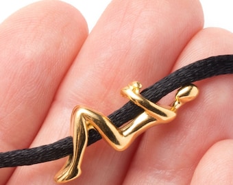 Gold Climbing Figure Slider Bead, Motivational Bead, Antique Gold Climber, Fits 3mm Round Cord, Gold Plated Zamak, Made in Europe