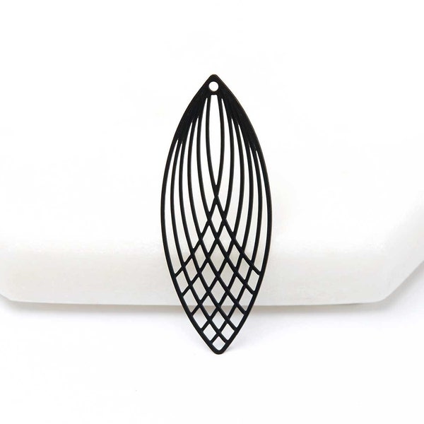 Black Geometric Filigree Pendant, Minimalist, Simple Pendant, Large Ultralight Earrings Charm, Laser Cut, 40mm – GN115B