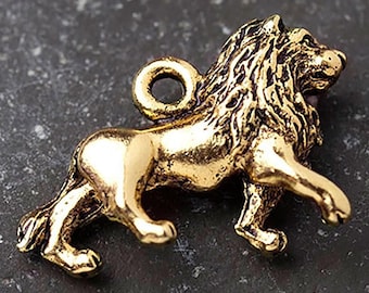 Gold Löwe Charme, 3 dimensional, fein detaillierte, antike Gold Wildtier Charme, hergestellt in den USA, 21 x 16 mm
