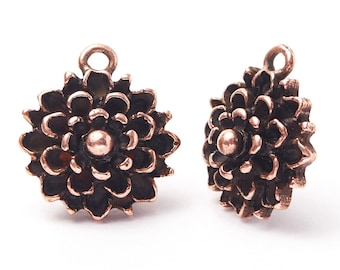 Dije de flor de crisantemo de cobre, dije de flor artesanal, colgante de flor de cobre antiguo, hecho en EE. UU., 17 mm