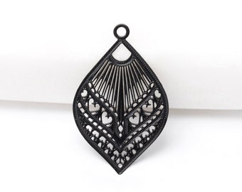 Small Black Filigree Drop Charms, Earring Charms, Leaf Filigree, Laser Cut, Floral Ornament, Ultralight Drop Charms, Made in Europe, 18mm