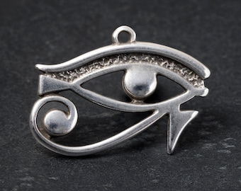 Silver Eye of Horus, The Eye of Ra Pendant, Protection Amulet, Egyptian Symbol Jewelry, Two Sided, Antique Silver, Made in Europe, 30mm