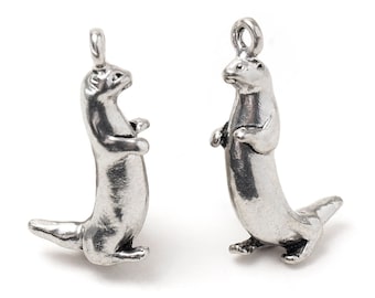 Silver Otter Charm, River Otter Pendant, Cute Animal Charm, Made in USA, 21mm