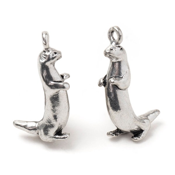 Silver Otter Charm, River Otter Pendant, Cute Animal Charm, Made in USA, 21mm