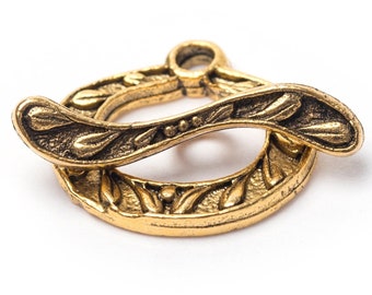 Berries and Leaves Small Toggle Clasp, Floral Toggle Clasp, Antique Gold, Made in the USA, 16mm