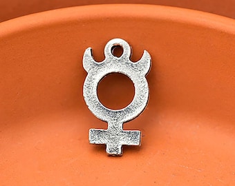 Silver Planet Mercury Charms, Silver Mercury Symbol, Mercury Astrological Symbol, Silver Zodiac Charm, Made in the USA, 17mm