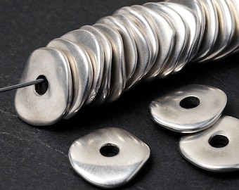 14mm Silver Wavy Washers, Nugget Beads, Cornflake Disk Spacer, Antique Silver Chip Beads, Large Hole, Made in Europe
