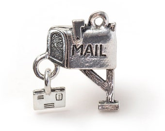 Silver Mailbox Charm, Mailbox with Letter Pendant, Mail Delivery,  Carrier, Postal Worker Charm, Made in USA, 18mm